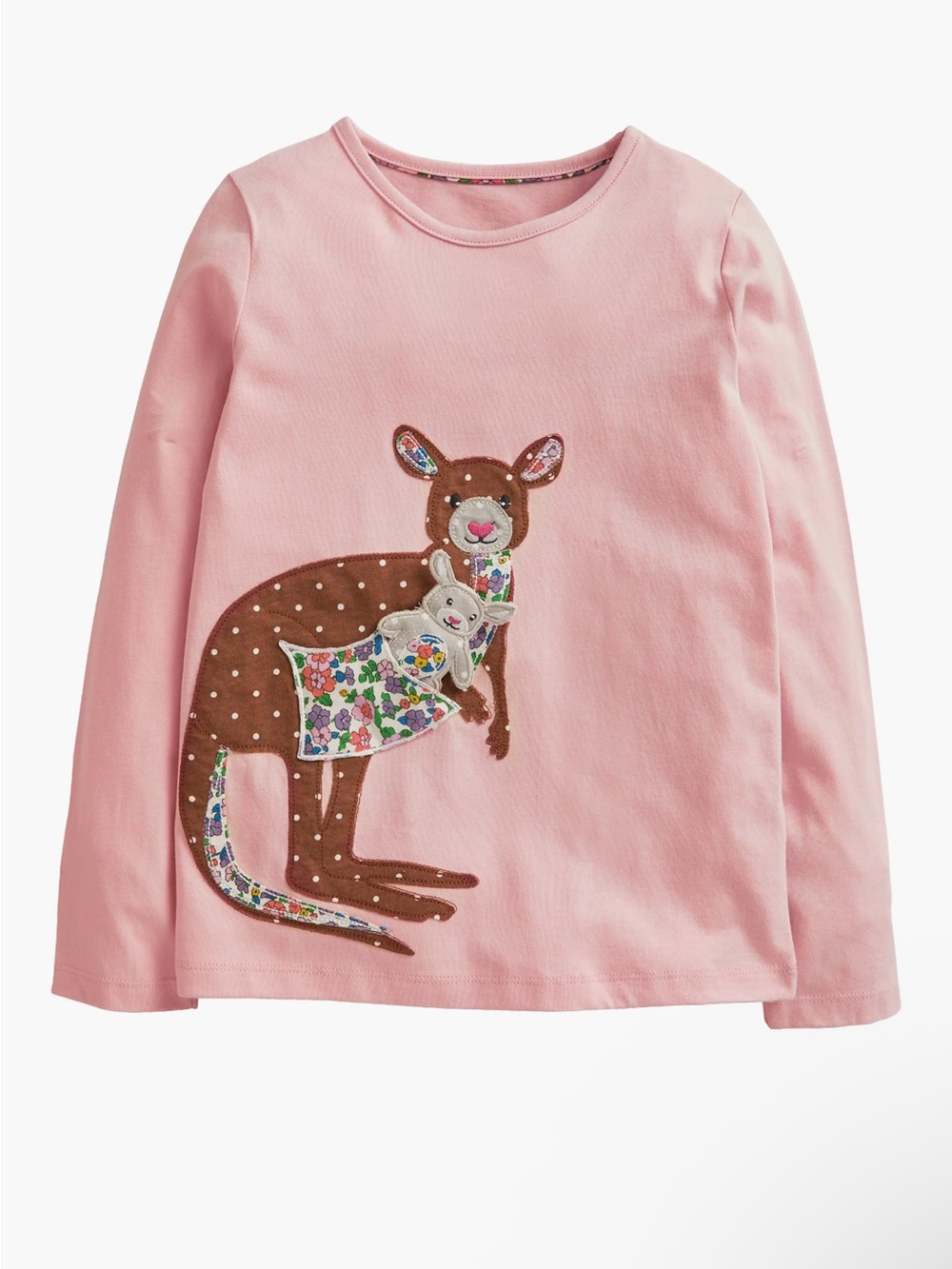 Mini Boden Pink Long-Sleeve Tee with Kangaroo Appliqué Size 6-7